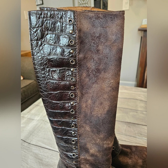 Donald J. Pliner Women 8.5 Brown Gale Knee-High Gator Suede Leather Riding Boots - Picture 7 of 12